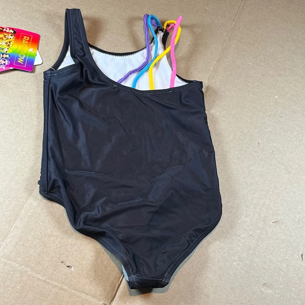 Rainbow High Girls One Piece Swimsuit Black UPF 50+ Size 5 NWT